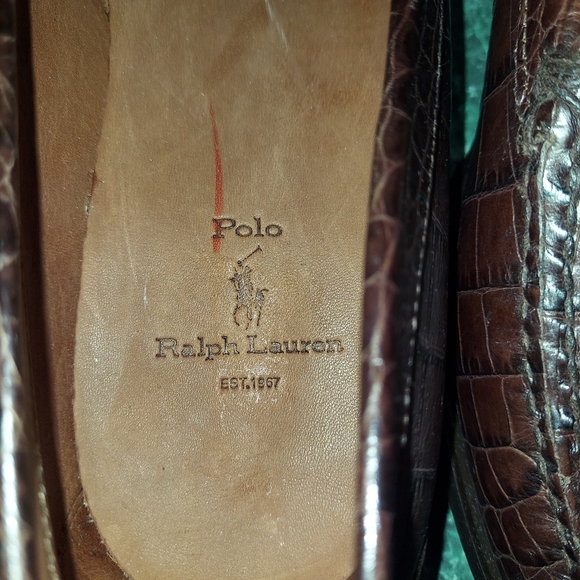 Ralph Lauren Polo Brown Leather Croc Print Loafer NWOT - Picture 3 of 10